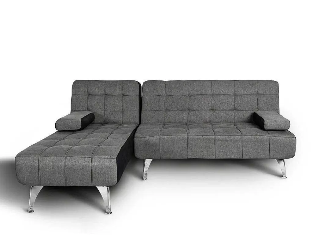 Sofá Cama Clic-Clac E Dobravel*Saldosystocks Sofá Chaise Longue Aroa-Xs, Tecido Conversivel De 3 Lugares Em Camacolor Cinza/Escuro, 198X150Cm