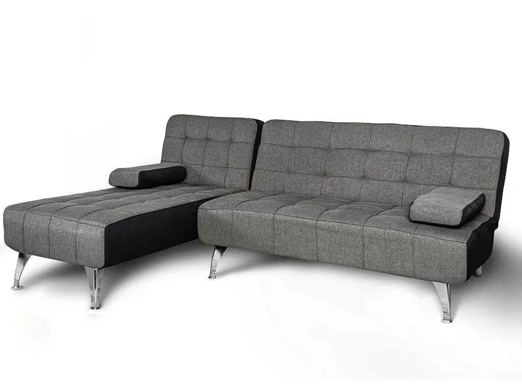 Sofá Cama Clic-Clac E Dobravel*Saldosystocks Sofá Chaise Longue Aroa-Xs, Tecido Conversivel De 3 Lugares Em Camacolor Cinza/Escuro, 198X150Cm