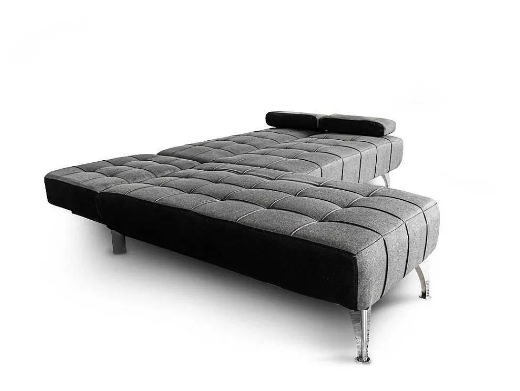 Sofá Cama Clic-Clac E Dobravel*Saldosystocks Sofá Chaise Longue Aroa-Xs, Tecido Conversivel De 3 Lugares Em Camacolor Cinza/Escuro, 198X150Cm