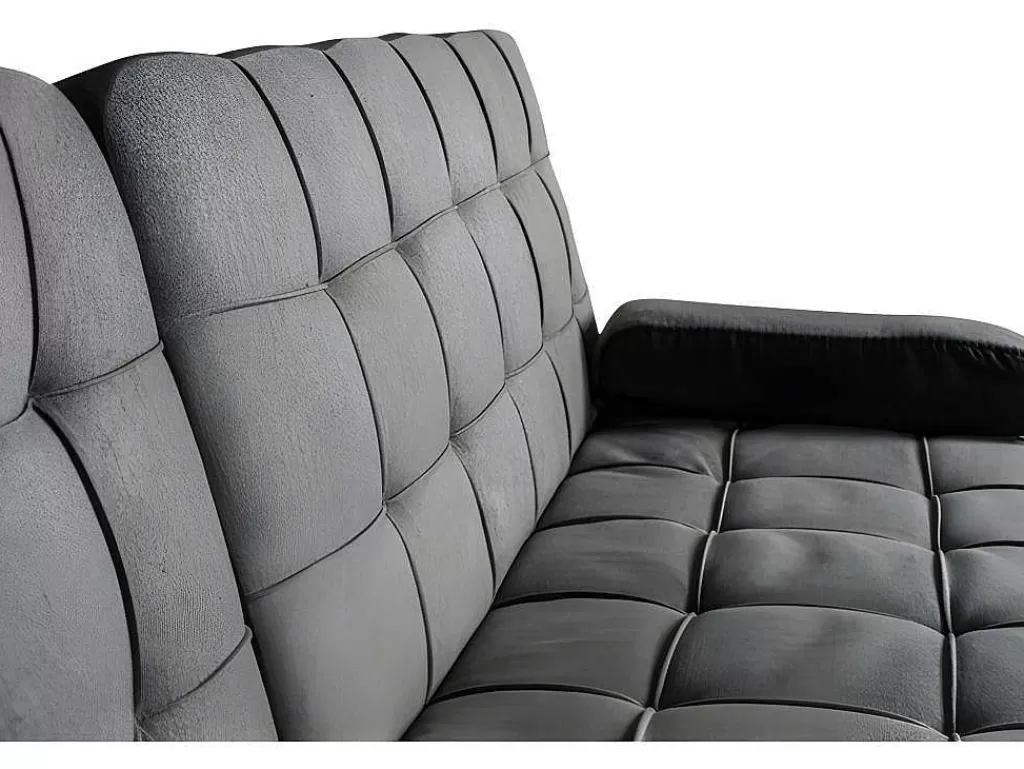 Sofá Cama Clic-Clac E Dobravel*Saldosystocks Sofá Chaise Longue Aroa-Xs, Tecido Conversivel De 3 Lugares Em Camacolor Cinza/Escuro, 198X150Cm