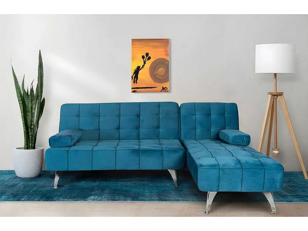 Sofá Cama Clic-Clac E Dobravel*Saldosystocks Sofá Chaise Longue Aroa-Xs, Veludo De 3 Lugares Conversivel Em Cama, Cor Cinza, 198X150Cm