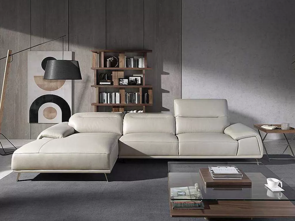 Sofá De Canto*Angel Cerda Sofá Chaise Longue Em Couro De Vaca Cinzento Taupe 6149