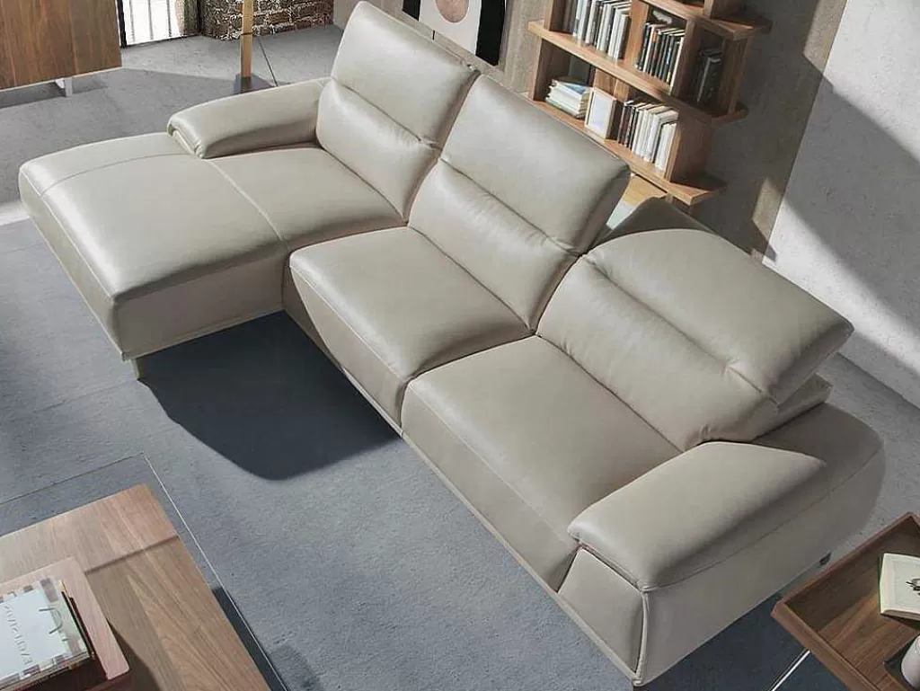 Sofá De Canto*Angel Cerda Sofá Chaise Longue Em Couro De Vaca Cinzento Taupe 6149