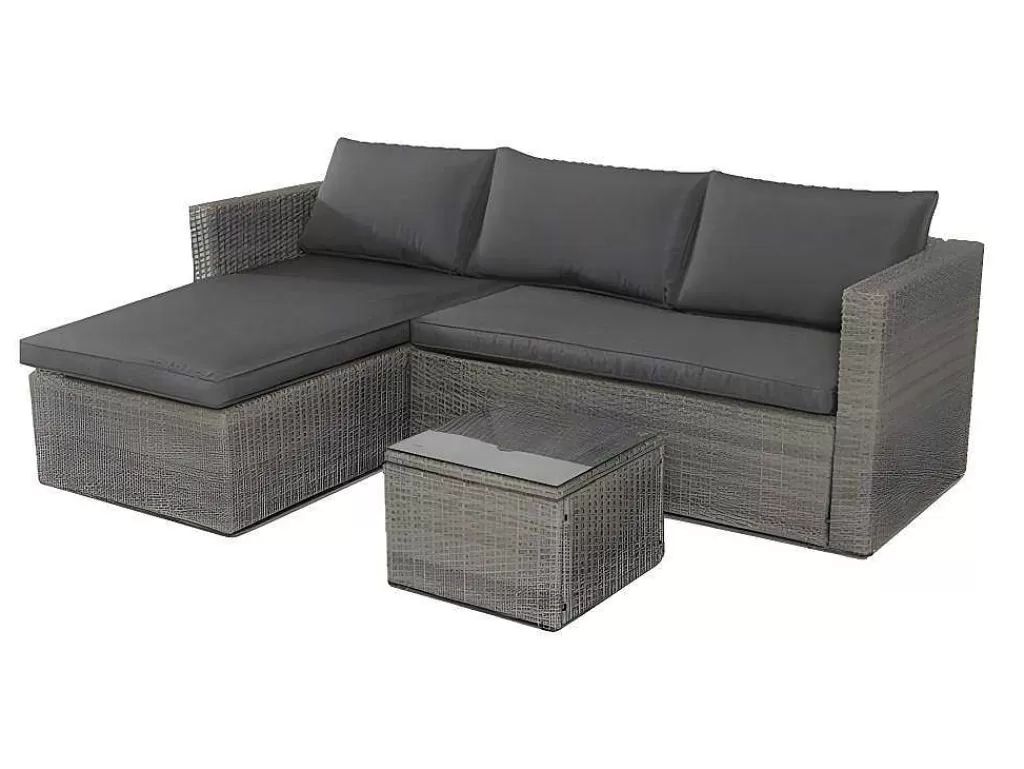 Conjunto Relax De Jardim*Saldosystocks Sofá Chaise Longue Ratan + Mesa. Modelo Ms029-1-Gr, Moveis De Jardim E Terraco