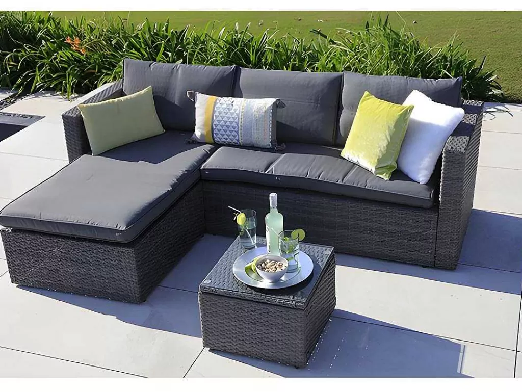 Conjunto Relax De Jardim*Saldosystocks Sofá Chaise Longue Ratan + Mesa. Modelo Ms029-1-Gr, Moveis De Jardim E Terraco