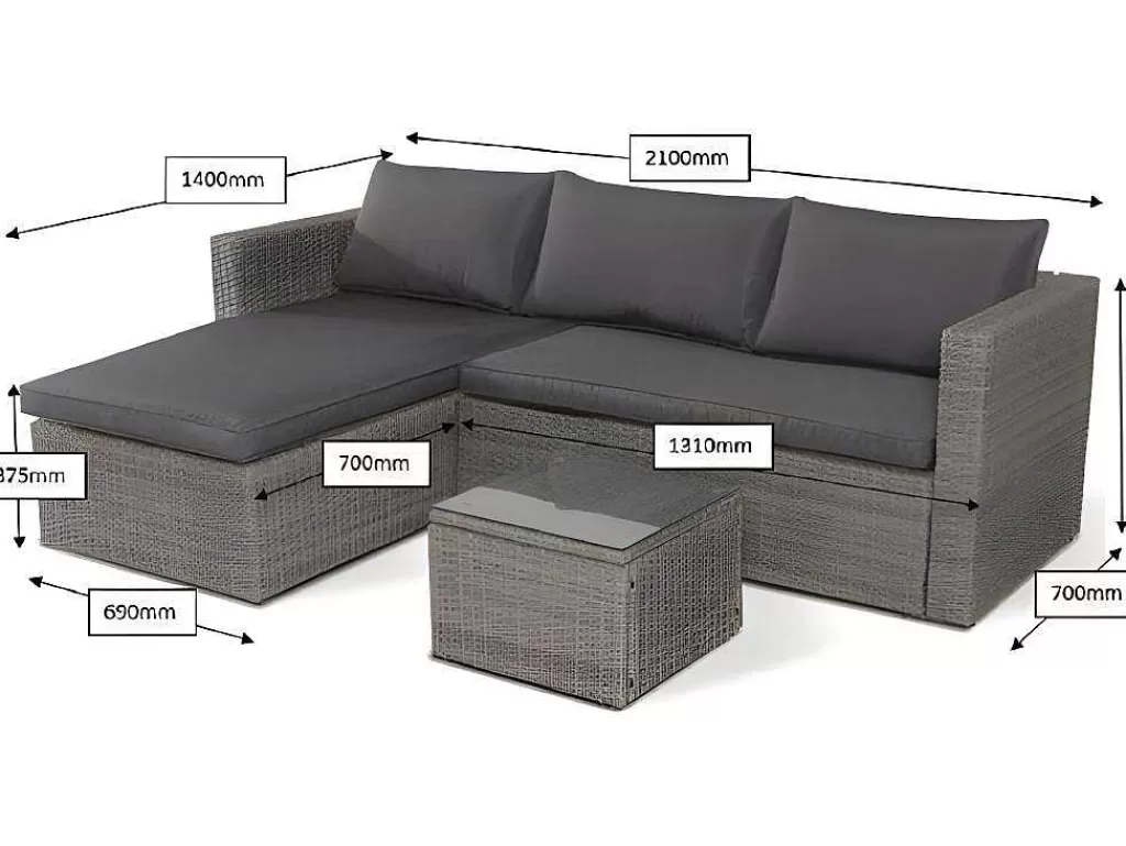 Conjunto Relax De Jardim*Saldosystocks Sofá Chaise Longue Ratan + Mesa. Modelo Ms029-1-Gr, Moveis De Jardim E Terraco