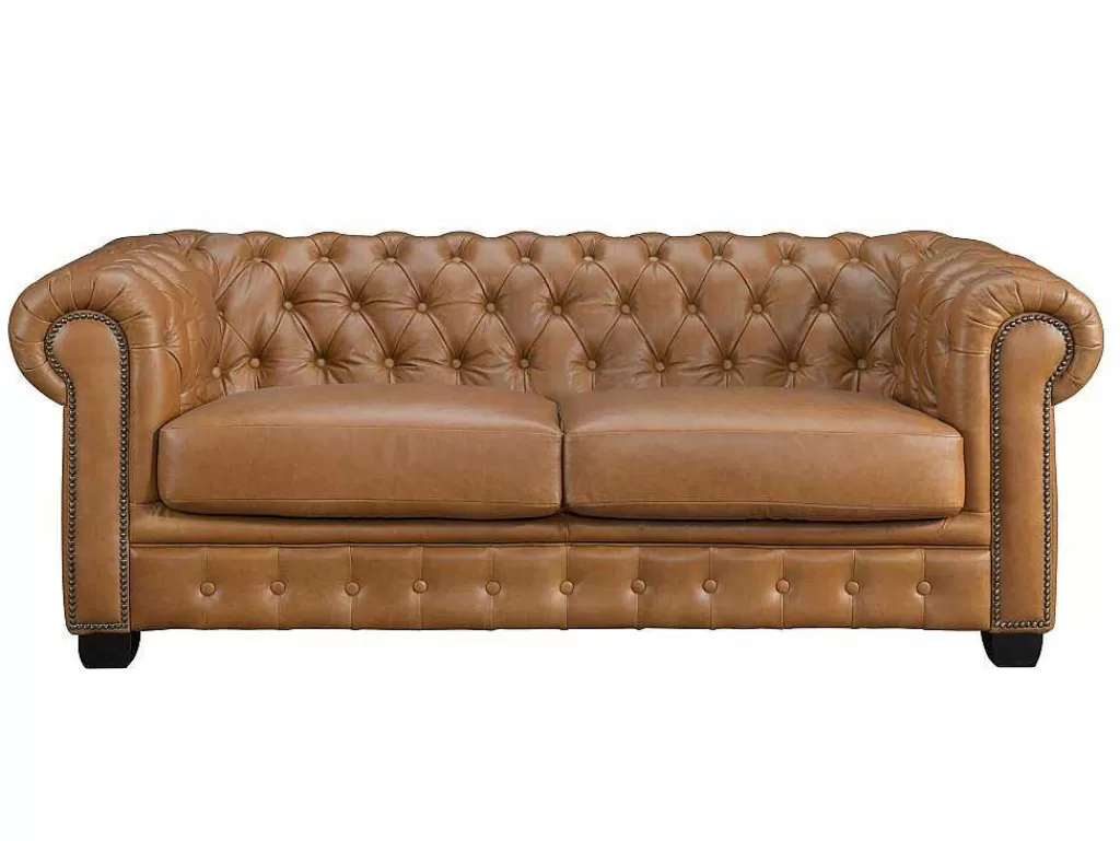 Promoções Sofás & Poltronas*LINEA Sofá Sofá Chesterfield 3 Lugares Brenton 100% Pele De Bufalo Superior Cor Caramelo Vintage