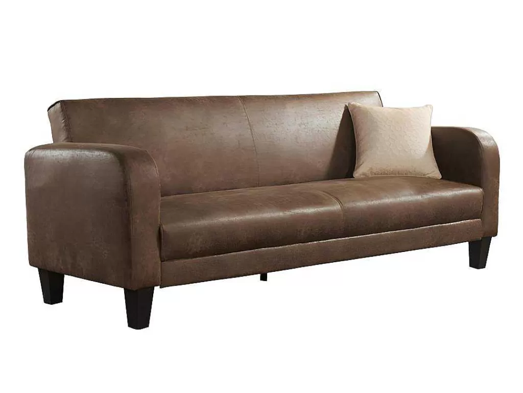 Sofá Cama Clic-Clac E Dobravel*Vente-unique Sofá Club De 3 Lugares Convertivel Em Cama Em Microfibra Imitacao Pele Envelhecida - Inicio