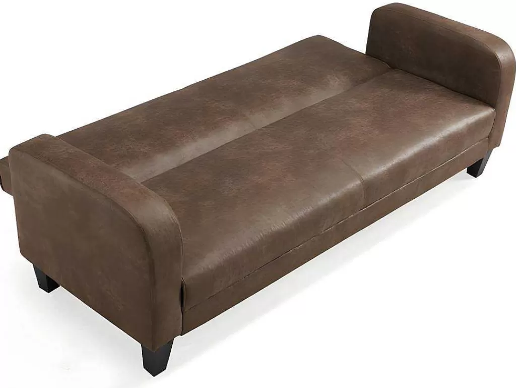 Sofá Cama Clic-Clac E Dobravel*Vente-unique Sofá Club De 3 Lugares Convertivel Em Cama Em Microfibra Imitacao Pele Envelhecida - Inicio