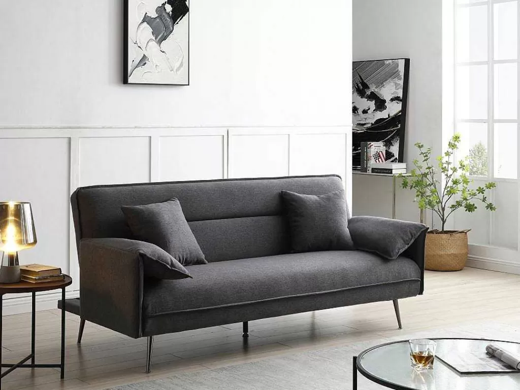 Sofá Cama Clic-Clac E Dobravel*Vente-unique Sofá Convertivel De 3 Lugares Clic-Clac Em Tecido Antracite - Fusano
