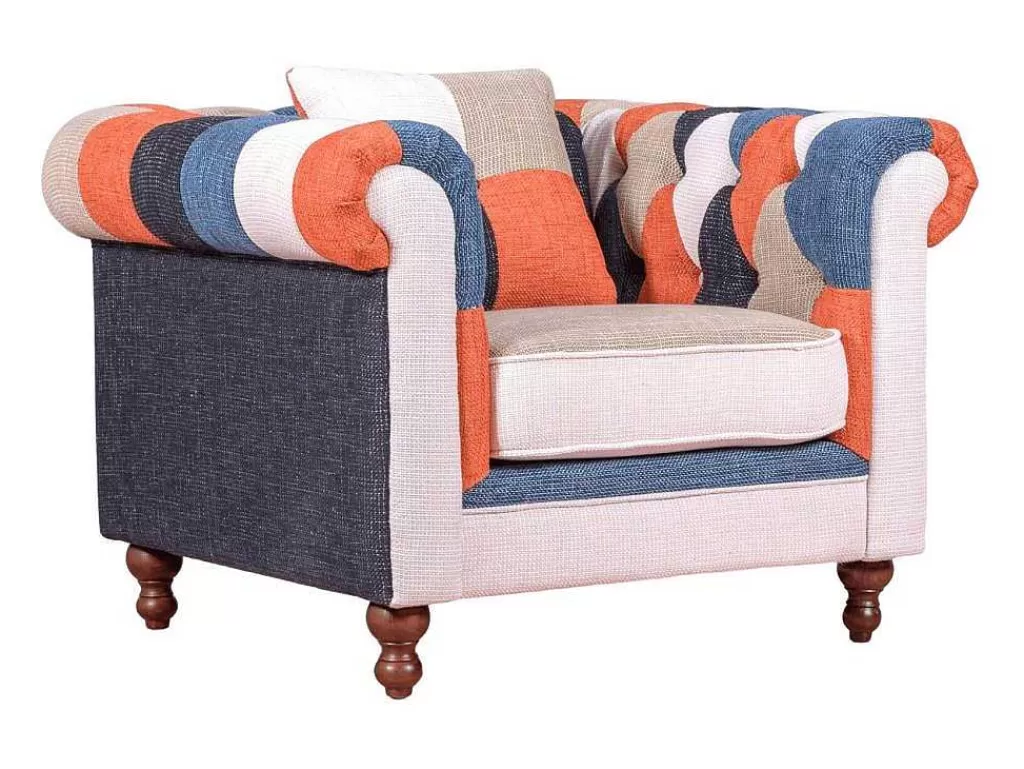 Poltrona Em Tecido*Vente-unique Sofá De 1 Lugar Estofado Em Patchwork - Chesterfield - Retalhos