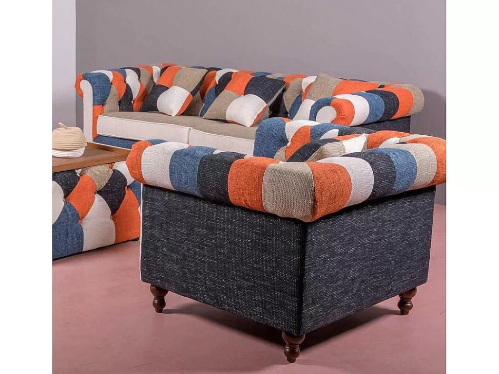 Poltrona Em Tecido*Vente-unique Sofá De 1 Lugar Estofado Em Patchwork - Chesterfield - Retalhos