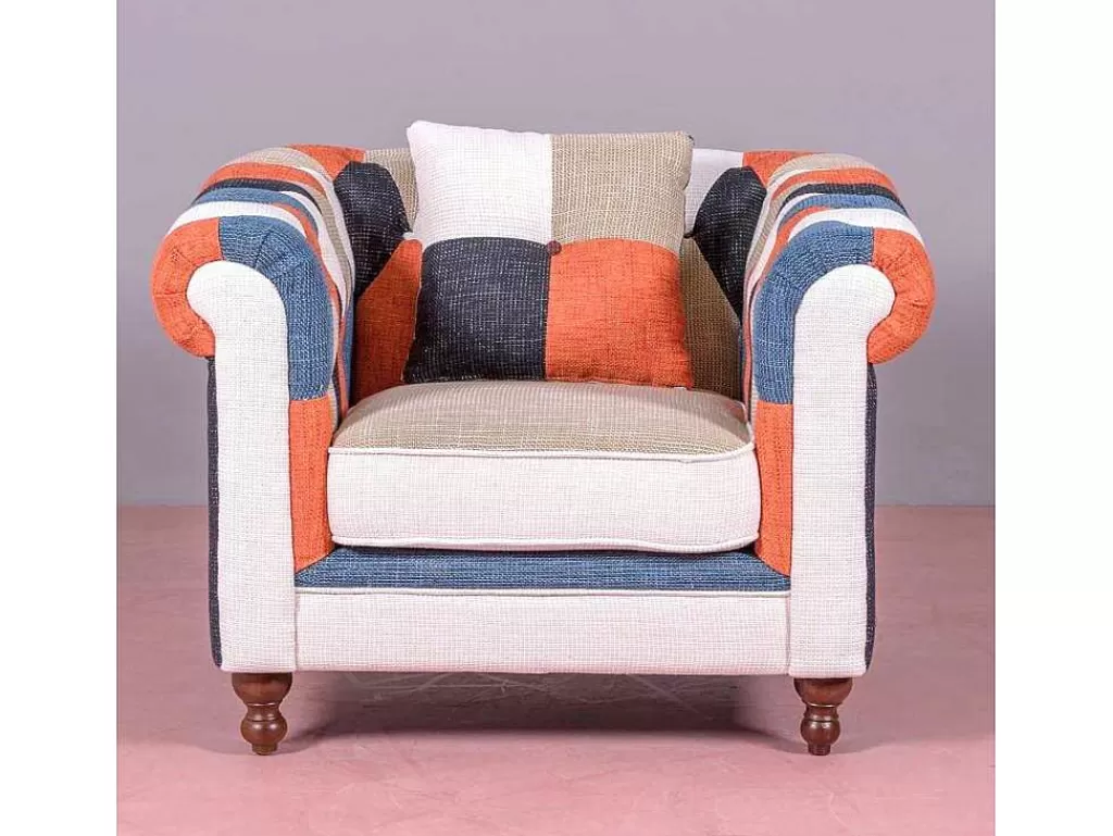 Poltrona Em Tecido*Vente-unique Sofá De 1 Lugar Estofado Em Patchwork - Chesterfield - Retalhos