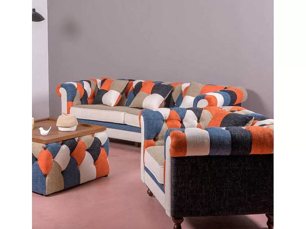 Poltrona Em Tecido*Vente-unique Sofá De 1 Lugar Estofado Em Patchwork - Chesterfield - Retalhos