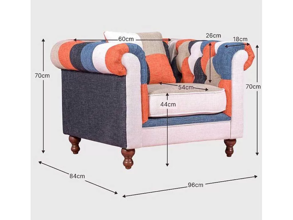 Poltrona Em Tecido*Vente-unique Sofá De 1 Lugar Estofado Em Patchwork - Chesterfield - Retalhos
