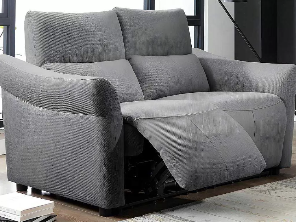 Sofá De Relaxamento Eletrico*Vente-unique Sofá De 2 Lugares Articulado Eletrico Em Tecido Cor Cinza - Ragnar