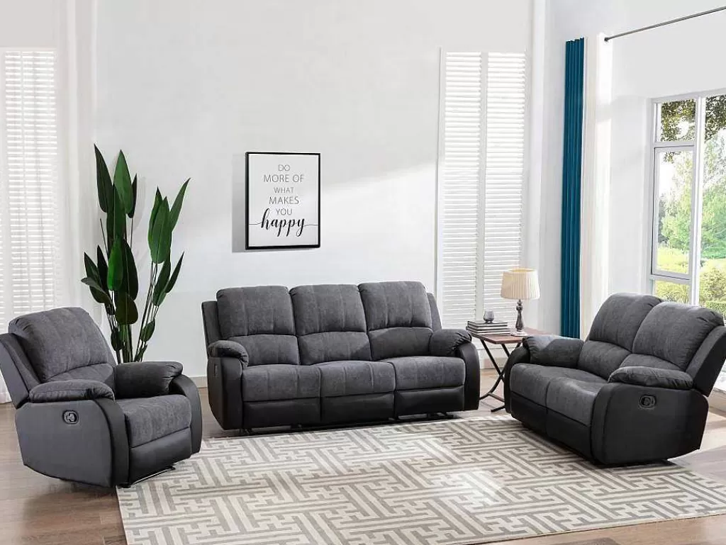 Sofá De Relaxamento Manual*Vente-unique Sofá De 2 Lugares Articulado Em Microfibra E Pele Sintética Cinzento E Preto - Brody