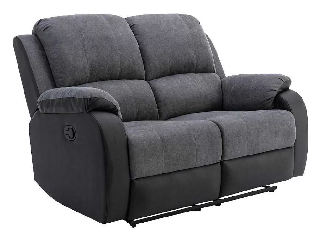 Sofá De Relaxamento Manual*Vente-unique Sofá De 2 Lugares Articulado Em Microfibra E Pele Sintética Cinzento E Preto - Brody