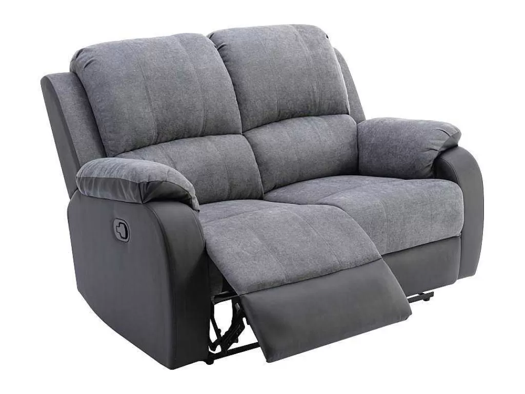 Sofá De Relaxamento Manual*Vente-unique Sofá De 2 Lugares Articulado Em Microfibra E Pele Sintética Cinzento E Preto - Brody