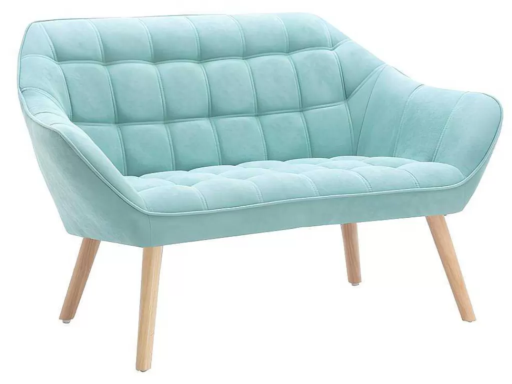 Conjunto Sofá E Poltrona*Vente-unique Sofá De 2 Lugares E Poltrona Em Tecido Cor Verde-Agua - Caserta