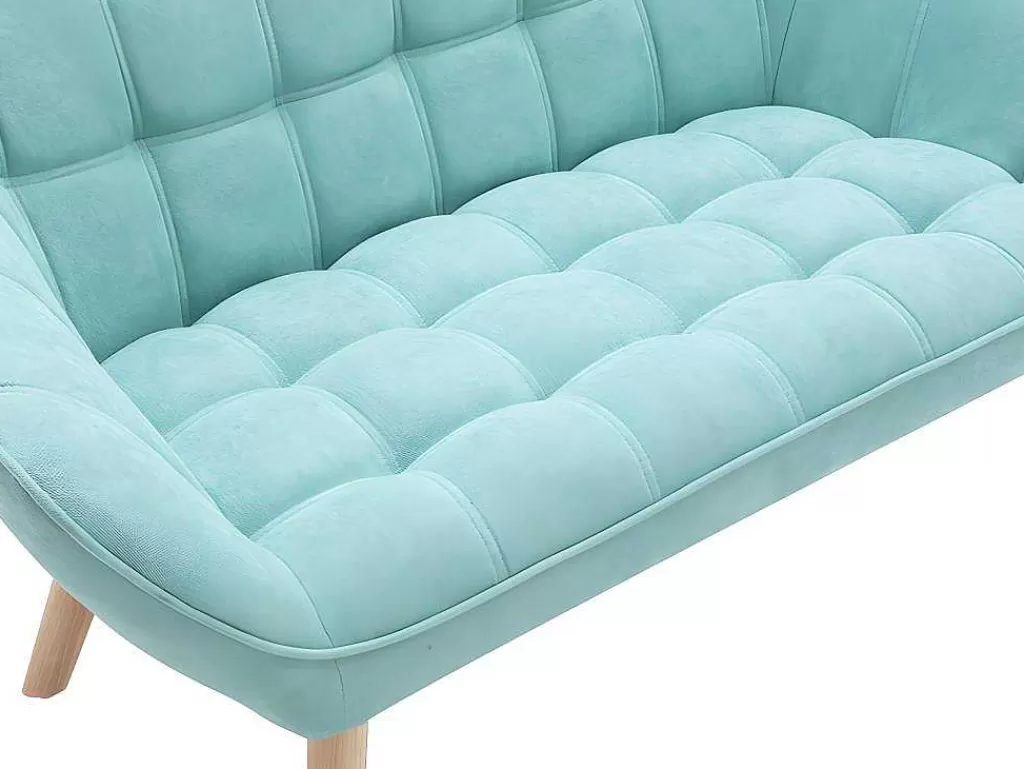 Conjunto Sofá E Poltrona*Vente-unique Sofá De 2 Lugares E Poltrona Em Tecido Cor Verde-Agua - Caserta