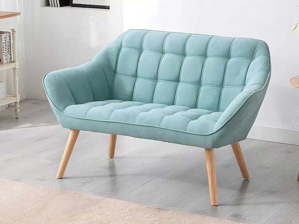 Conjunto Sofá E Poltrona*Vente-unique Sofá De 2 Lugares E Poltrona Em Tecido Cor Verde-Agua - Caserta