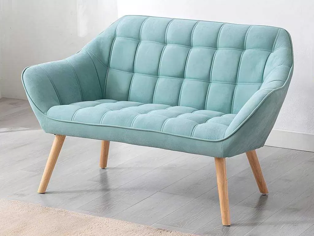 Conjunto Sofá E Poltrona*Vente-unique Sofá De 2 Lugares E Poltrona Em Tecido Cor Verde-Agua - Caserta