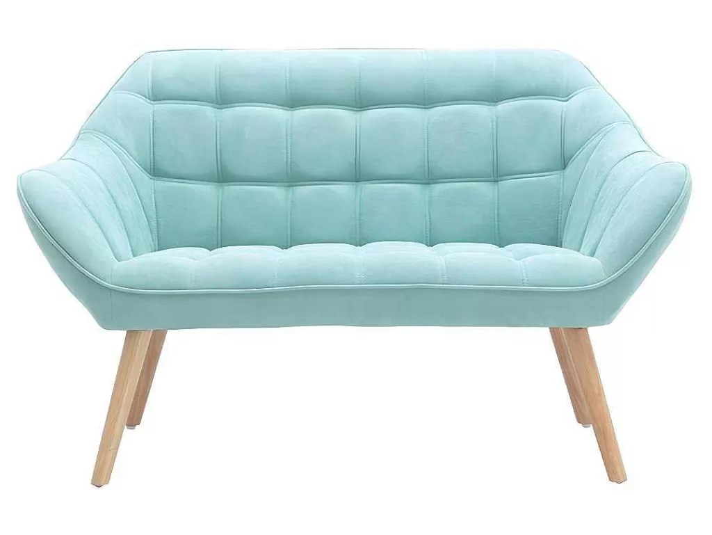 Conjunto Sofá E Poltrona*Vente-unique Sofá De 2 Lugares E Poltrona Em Tecido Cor Verde-Agua - Caserta