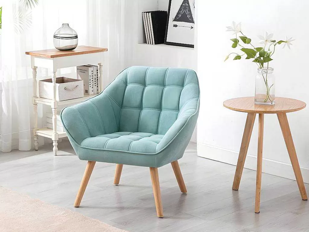Conjunto Sofá E Poltrona*Vente-unique Sofá De 2 Lugares E Poltrona Em Tecido Cor Verde-Agua - Caserta