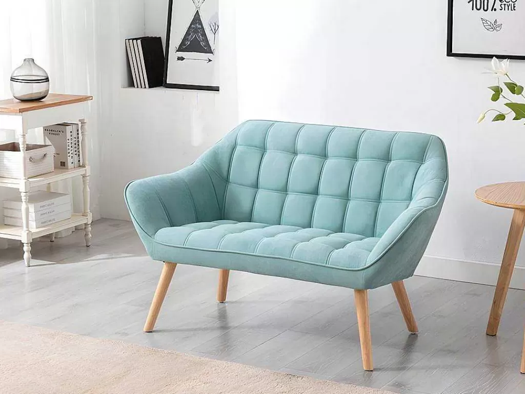 Conjunto Sofá E Poltrona*Vente-unique Sofá De 2 Lugares E Poltrona Em Tecido Cor Verde-Agua - Caserta