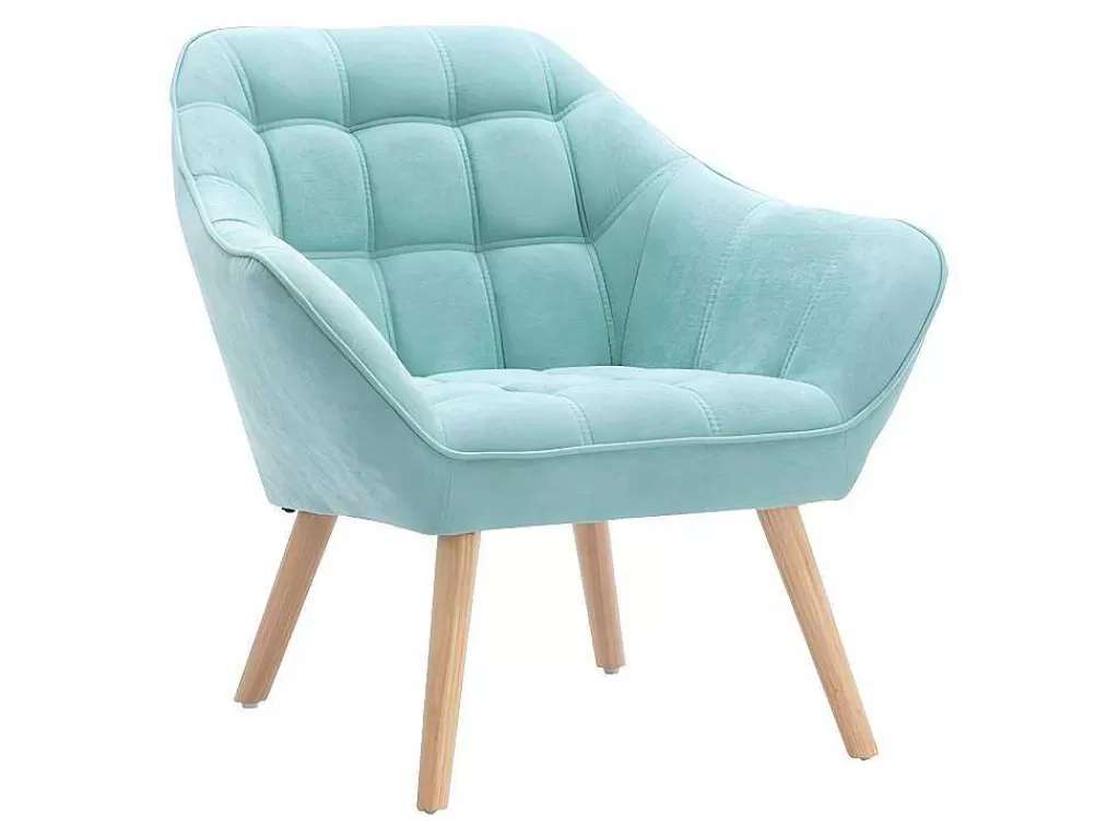 Conjunto Sofá E Poltrona*Vente-unique Sofá De 2 Lugares E Poltrona Em Tecido Cor Verde-Agua - Caserta