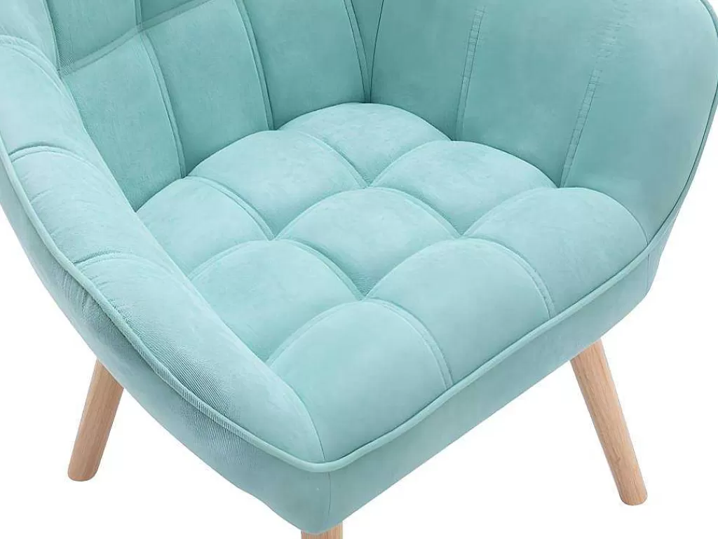 Conjunto Sofá E Poltrona*Vente-unique Sofá De 2 Lugares E Poltrona Em Tecido Cor Verde-Agua - Caserta