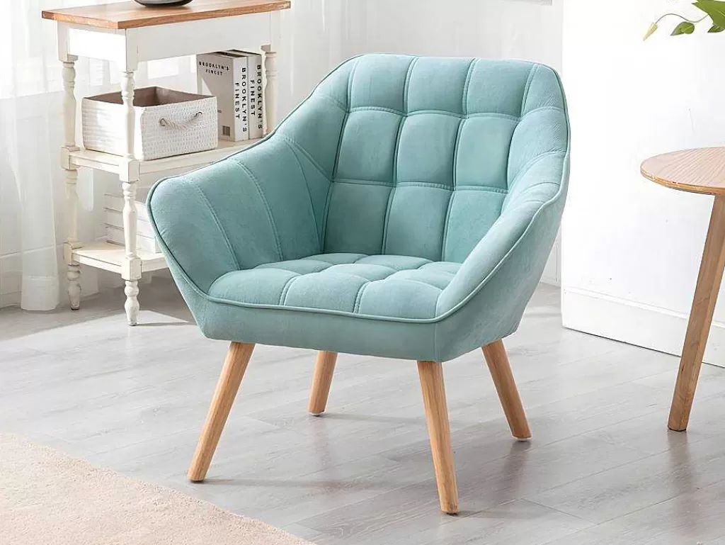 Conjunto Sofá E Poltrona*Vente-unique Sofá De 2 Lugares E Poltrona Em Tecido Cor Verde-Agua - Caserta