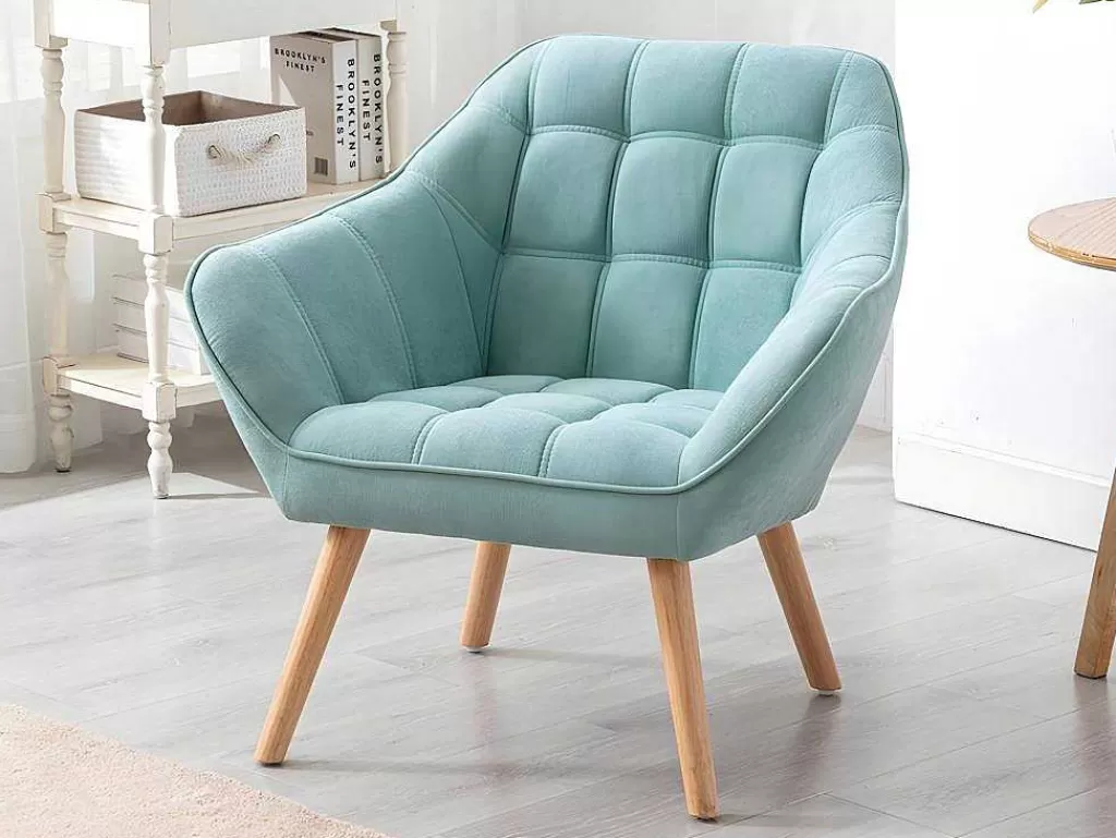 Conjunto Sofá E Poltrona*Vente-unique Sofá De 2 Lugares E Poltrona Em Tecido Cor Verde-Agua - Caserta