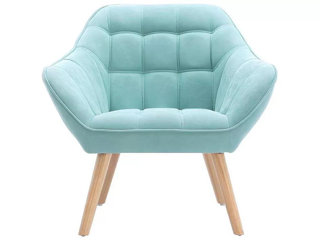 Conjunto Sofá E Poltrona*Vente-unique Sofá De 2 Lugares E Poltrona Em Tecido Cor Verde-Agua - Caserta