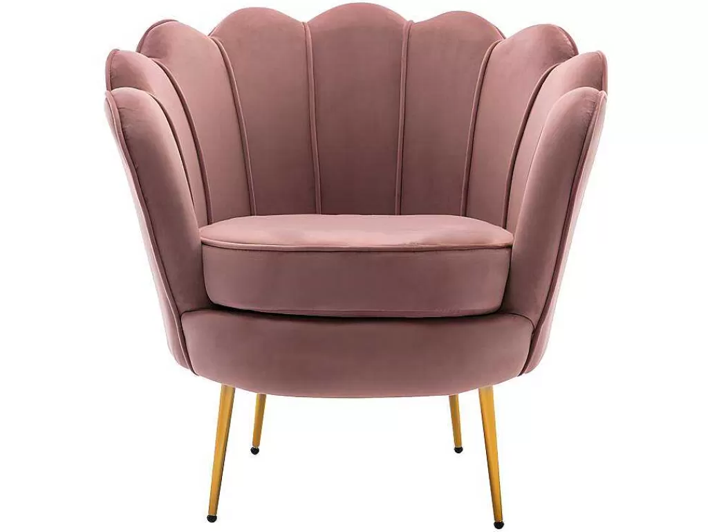 Conjunto Sofá E Poltrona*Vente-unique Sofá De 2 Lugares E Poltrona Forma De Concha Veludo Cor-De-Rosa - Dandelion