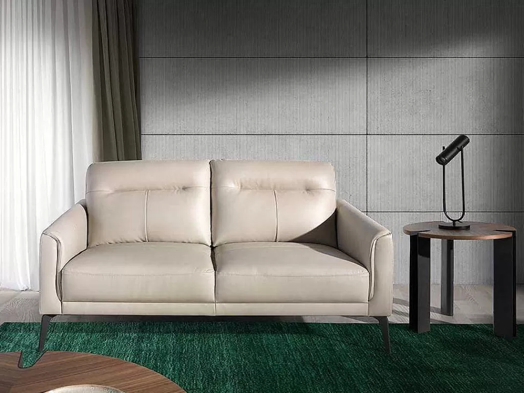 Promoções Sofás & Poltronas*Angel Cerda Sofá De 2 Lugares Em Pele Cinzenta E Pernas Em Aco Preto 6137