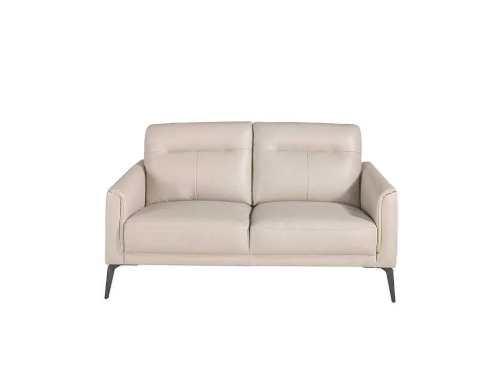 Promoções Sofás & Poltronas*Angel Cerda Sofá De 2 Lugares Em Pele Cinzenta E Pernas Em Aco Preto 6137