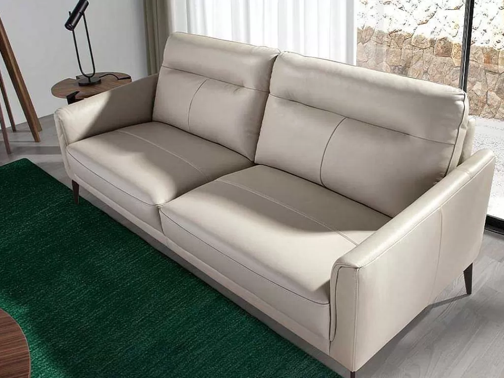 Promoções Sofás & Poltronas*Angel Cerda Sofá De 2 Lugares Em Pele Cinzenta E Pernas Em Aco Preto 6137