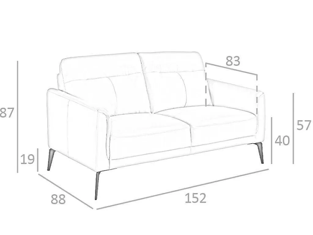 Promoções Sofás & Poltronas*Angel Cerda Sofá De 2 Lugares Em Pele Cinzenta E Pernas Em Aco Preto 6137