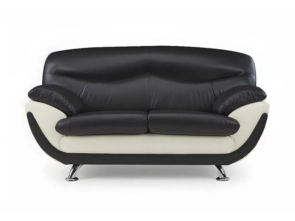 Sofá Em Pele Sintética*Vente-unique Sofá De 2 Lugares Em Pele Sintética Bicolor Preto E Branco - Indice