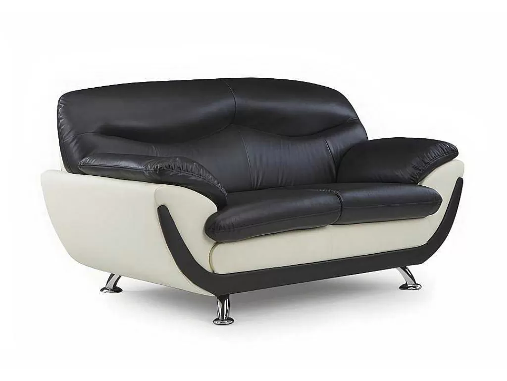 Sofá Em Pele Sintética*Vente-unique Sofá De 2 Lugares Em Pele Sintética Bicolor Preto E Branco - Indice
