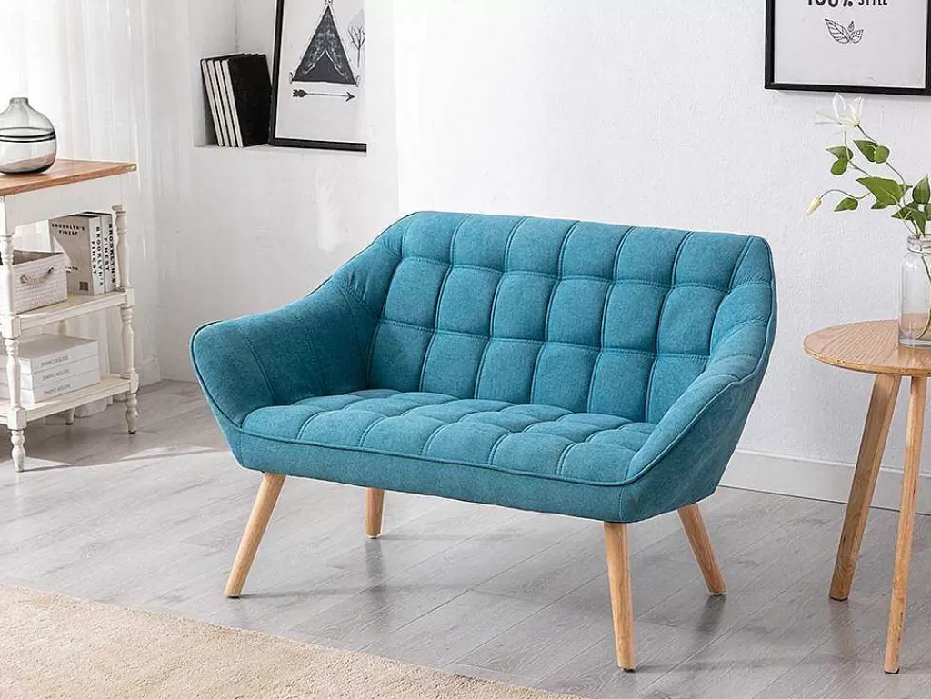 Sofá De 2 Lugares*Vente-unique Sofá De 2 Lugares Em Tecido Cor Azul - Caserta