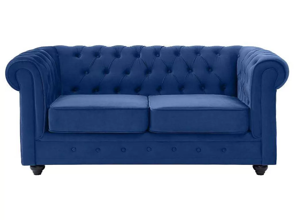 Sofá De 2 Lugares*Vente-unique Sofá De 2 Lugares Em Veludo Cor Azul Real - Chesterfield