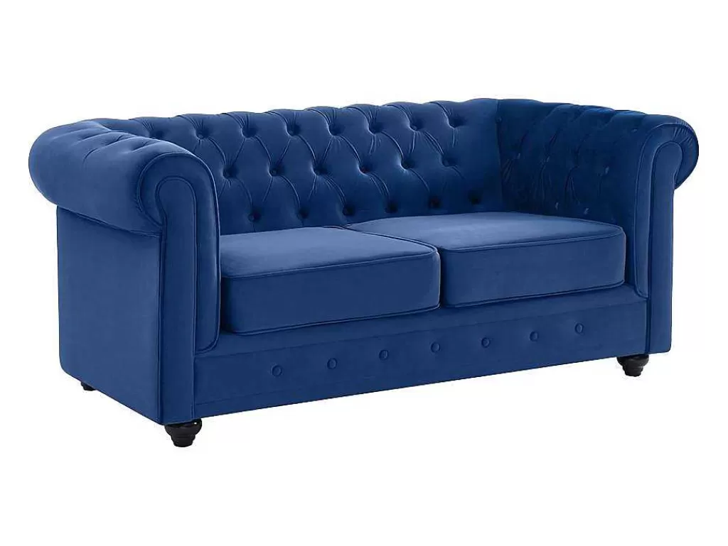 Sofá De 2 Lugares*Vente-unique Sofá De 2 Lugares Em Veludo Cor Azul Real - Chesterfield