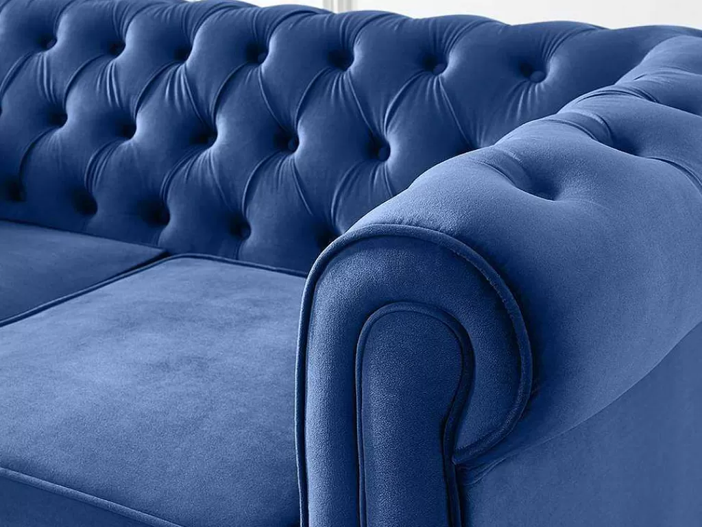 Sofá De 2 Lugares*Vente-unique Sofá De 2 Lugares Em Veludo Cor Azul Real - Chesterfield