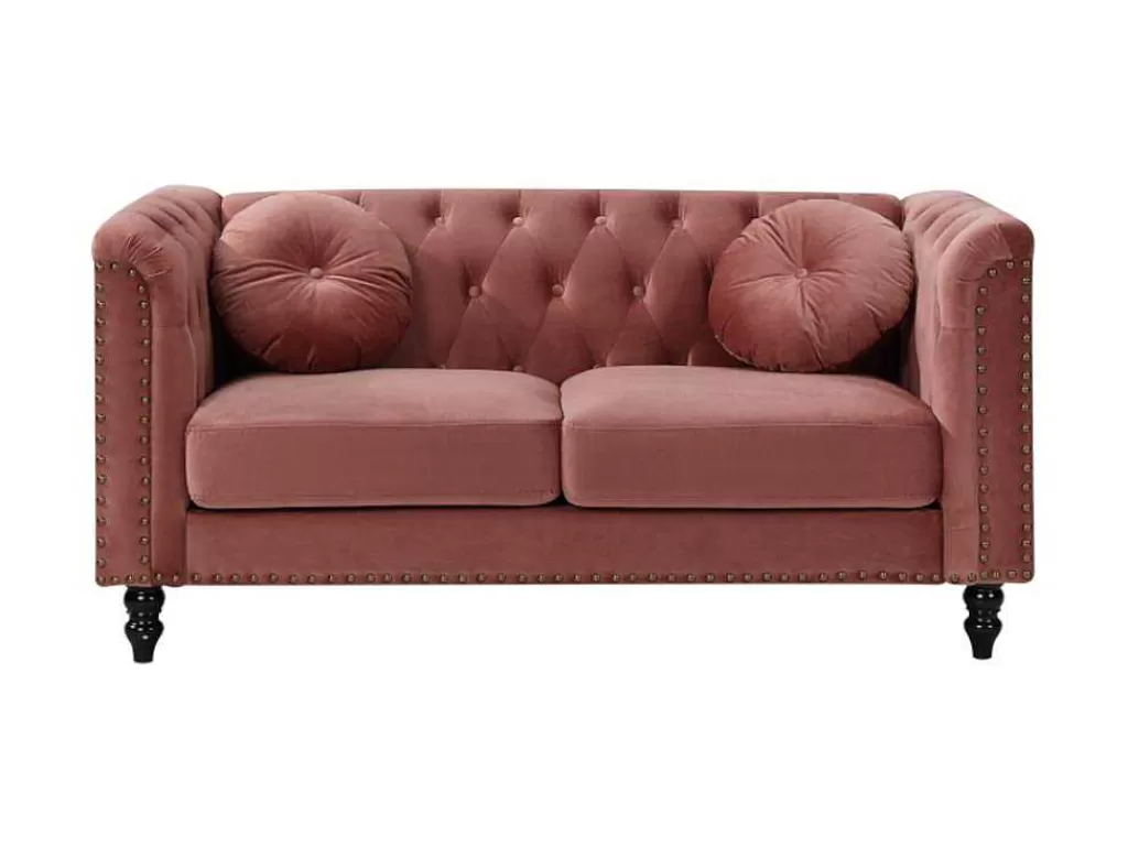 Sofá De 2 Lugares*Vente-unique Sofá De 2 Lugares Em Veludo Cor-De-Rosa Velho - Turner