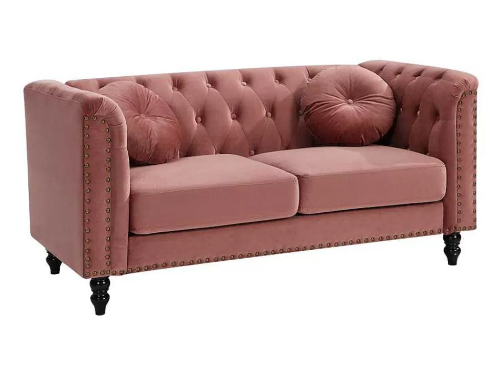 Sofá De 2 Lugares*Vente-unique Sofá De 2 Lugares Em Veludo Cor-De-Rosa Velho - Turner