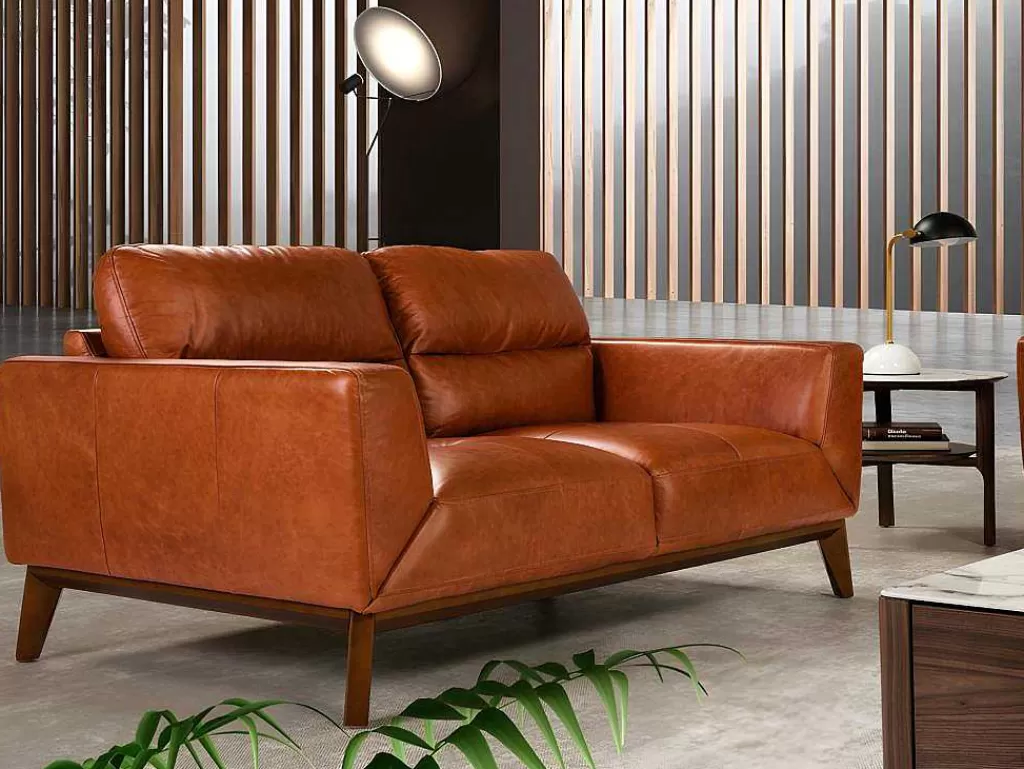 Promoções Sofás & Poltronas*Angel Cerda Sofá De 2 Lugares Estofado Em Couro De Origem Bovina Com Estrutura Interna De Madeira De Pinho 6046