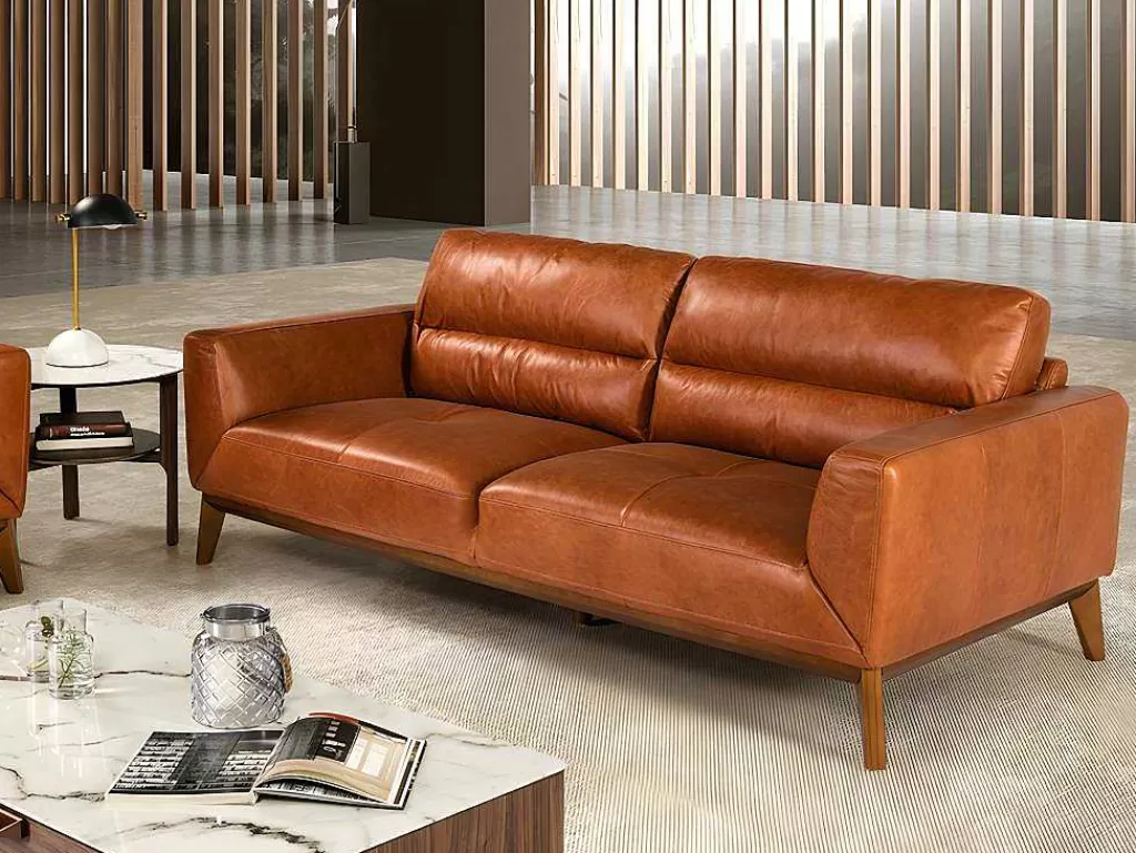 Promoções Sofás & Poltronas*Angel Cerda Sofá De 2 Lugares Estofado Em Couro De Origem Bovina Com Estrutura Interna De Madeira De Pinho 6046